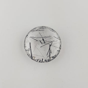 19mm Round Faceted Tourmalinated Quartz Eliptical Disc
